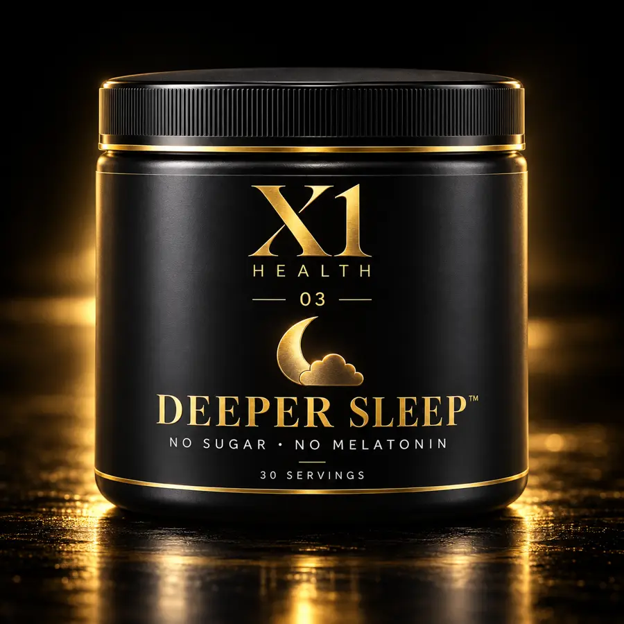 X1 Health Deeper Sleep tub on a dark reflective surface with gold rim lighting