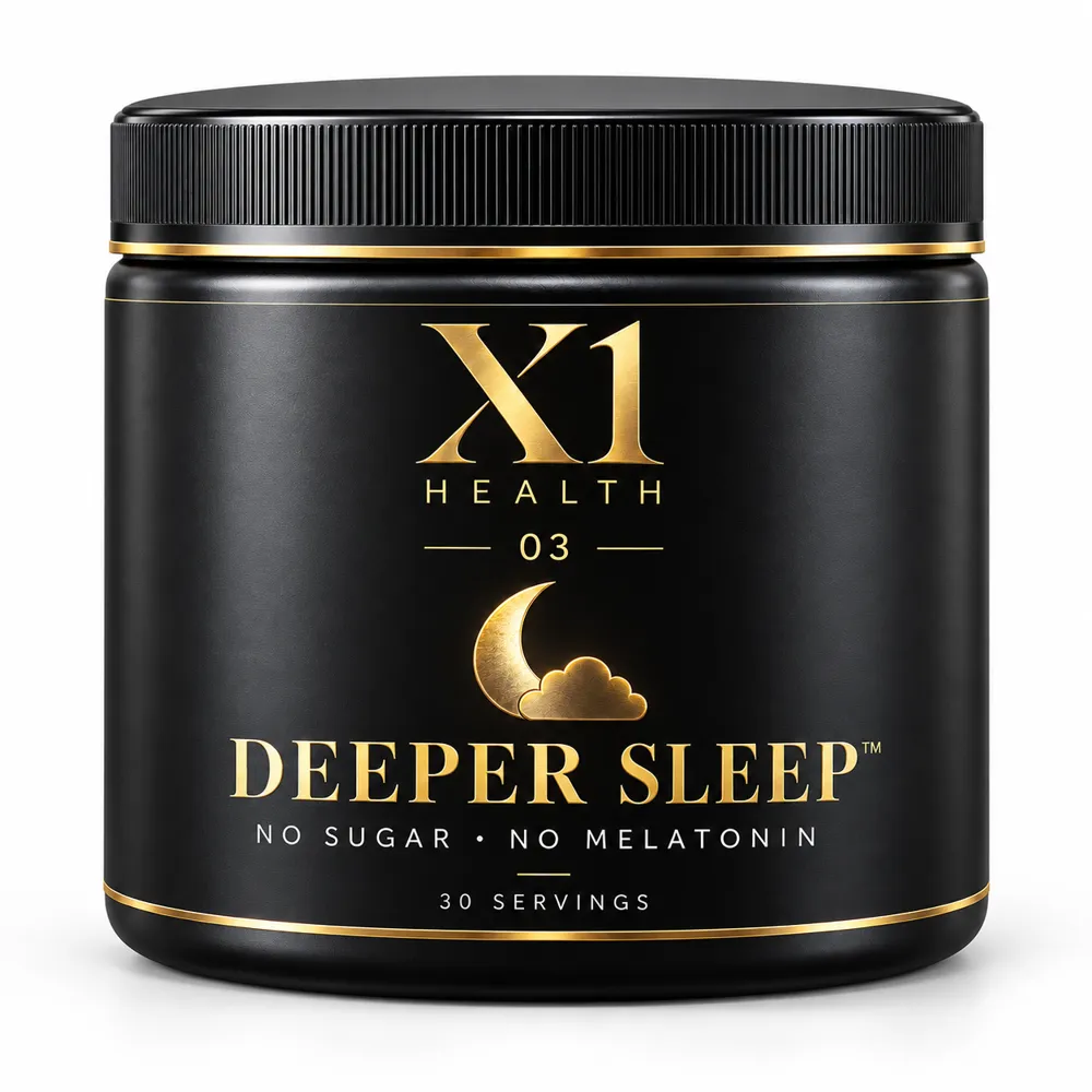 X1 Health Deeper Sleep black and gold tub on a white background